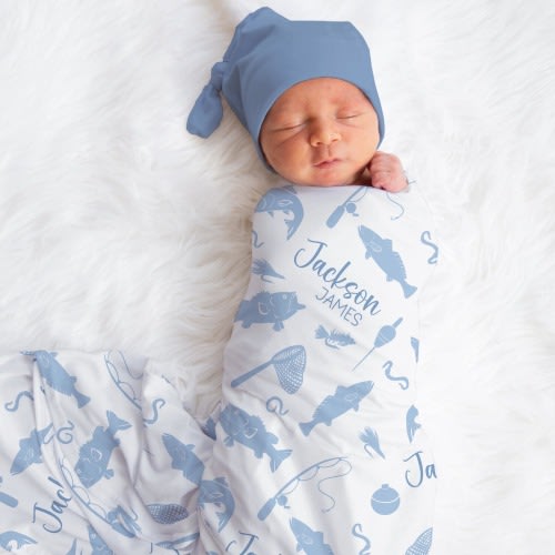 Personalized Bass Fishing Swaddle Blanket Fish Name Baby Blanket Newborn Baby Boy Coming Home Outfit Hospital Photo Outfit Baby Shower Gift