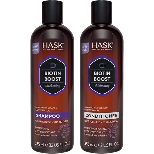 HASK Biotin Boost Thickening Shampoo + Conditioner Set | Adds Fullness, Strengthens, Volumizes, Sulfate-Free, Paraben-Free, Gluten-Free, Color Safe | 12oz each