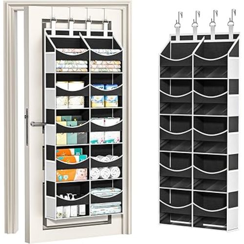 Aokeyee 5 Tiers Over the Door Storage Organizer, Behind Door Storage for Baby Nursery, 80lb Capacity Door Hanging Organizer with 10 Compartments & 10 Mesh Pockets for Closet, Bedroom, Bathroom, Toys