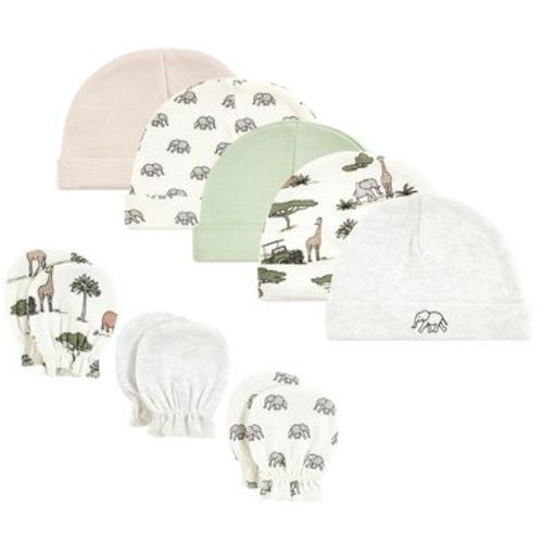 Hudson Baby Infant Cotton Cap and Scratch Mitten Set, Going On Safari, 0-6 Months
