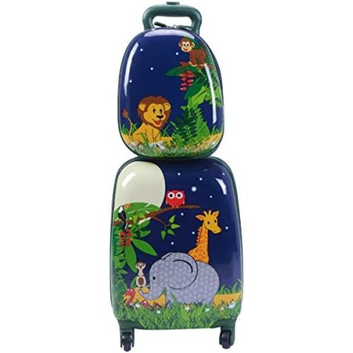 GYMAX Kids Carry On Luggage Set, 12" & 16" 2PCS Rolling Suitcase
