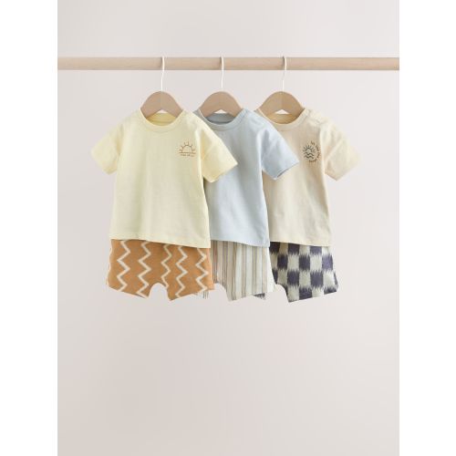 Grey/Blue Wave Print Tops and Shorts Baby Set 6 Piece (0mths-3yrs)