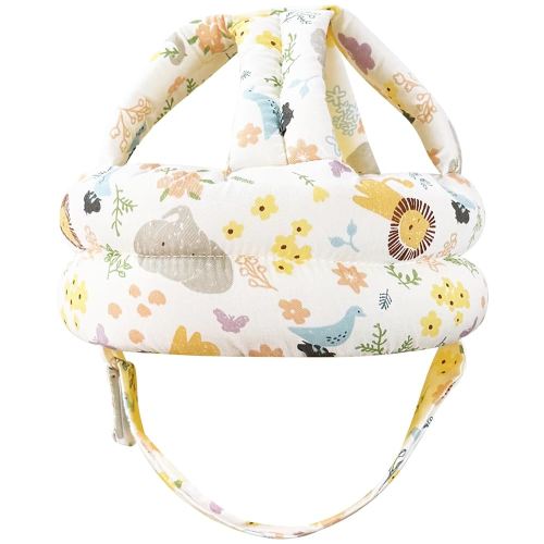 Baby Head Protector Baby Helmet for Crawling Walking, No Bumps Safety Head Adjustable Protective Cap for Walking, Playing - White Animal Flower