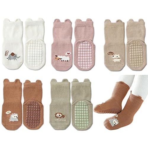 Exegawe Toddler Non Slip Socks, Cute Baby Socks with Grips Crew Socks 5 Pairs