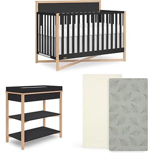 Dream On Me OwSome Bundle, Includes Owen 5-in-1 Convertible Crib, Rawr-Some 2-Piece Sheet Set and Complementary Owen Changing Table