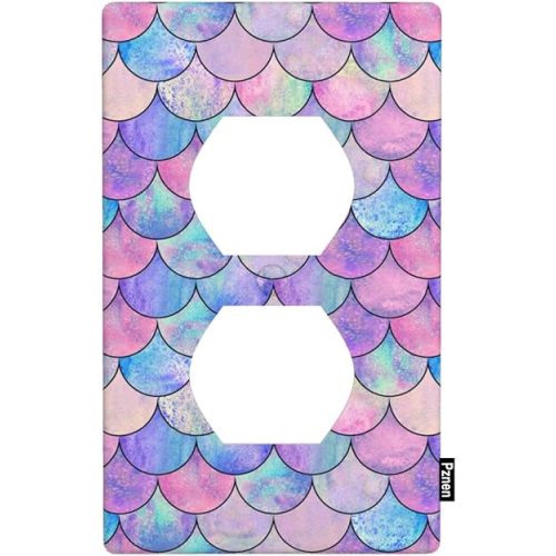 Mermaid Fish Scale 1-Gang Duplex Wall Plate, Pink Purple Mermaid Scale Marine Outlet Cover Plate 4.5"x 2.76" for Home Office Summer Bathroom Decor