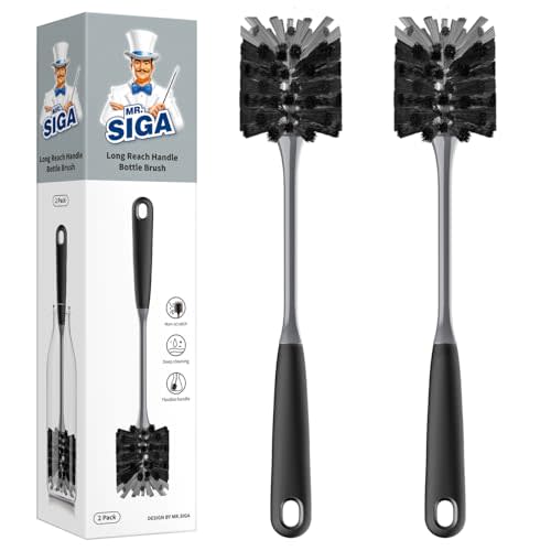 MR.SIGA Long Handle Bottle Brush, Non-Scratch Water Bottle Brush Cleaner | 2 pack bottle brushes for cleaning, drinking glasses brush with non slip handle, 5.8 cm(2.3 inch) wide brush head