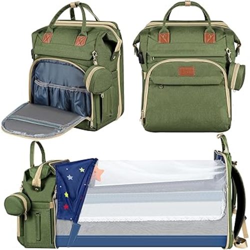 Baby Diaper Bag Backpack,Baby Shower Gifts, Multifunctional Travel Diaper Bag, Gifts for Mom with Portable Diaper Pad (Green)