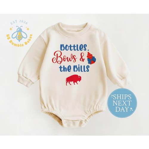 Natural Baby Romper Bottles Bows and the Bills Bodysuit Onesie® Buffalo Team Girl Outfit