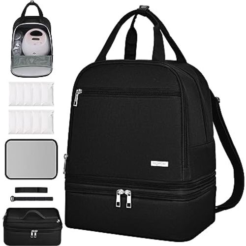 Derbiedersinn Breast Pump Bag, Compatible with Spectra Pumps, Insulated Carrying Case with Cooler for Milk Storage, Travel, Work, Daycare， Black