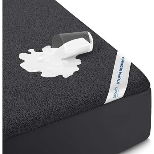 Waterproof Twin Size Mattress Protector fits Upto 15" deep Mattresses | Utopia Bedding 200 GSM Soft & Breathable Mattress Cover, Dirt-Proof, Noiseless, Machine Washable Fitted Sheet Style, Black