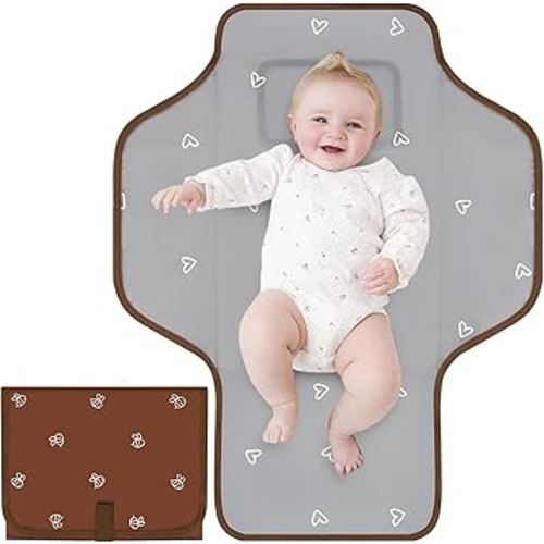 Portable Diaper Changing Pad, Waterproof Baby Changing Mat, Foldable Travel Baby Changing Station, Newborn Essential Baby Shower Registry Gift (Brown-Bee)