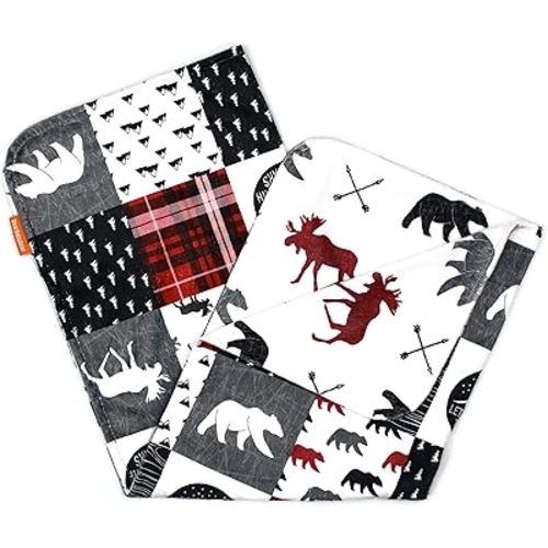 Dear Baby Gear Bears Deluxe Baby Blanket - Reversible, Milestone & Newborn Gifts for Girls and Boys - Bears, Moose, Northwood Adventure Faux Quilt, Moose, Arrows, 40" x 30"