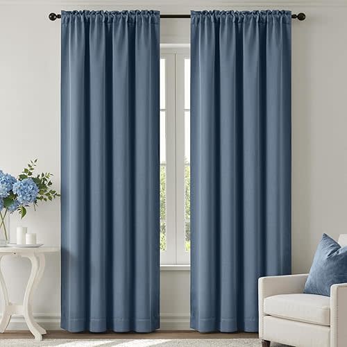 MIULEE Stone Blue Blackout Curtains for Bedroom Living Room 72 Inches Long 2 Panels, Thermal Insulated Room Darkening Drapes Rod Pocket Noise Reduction Light Blocking Window Treatments 40x72 Inch