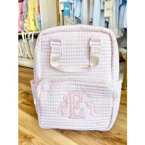 TRVL Pink Stripe Quilted All You Need Bag- Single Appliqué Initial with Bows