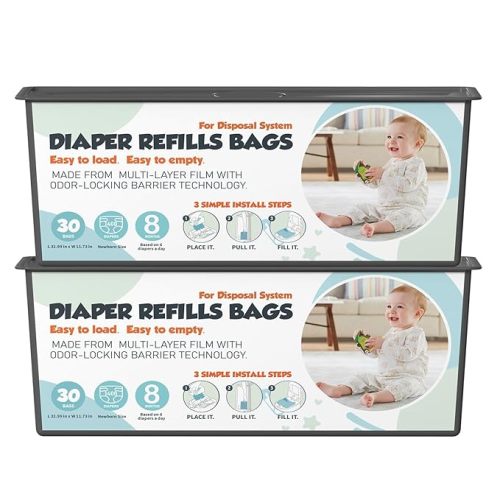 Diaper Pail Refills Bags with 30 Bags Compatible with Genie Easy Roll Signature and Platinum Diaper Pails, 7-Layer Odor-Barrier Technology, 4 Pack (120 Bags)