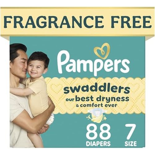 Pampers Swaddlers Diapers, Size 7 (26-50 lbs), 88 Count, Hypoallergenic, Absorbent, Keeps Baby Dry and Comfortable, Skin Safe Disposable Baby Diaper