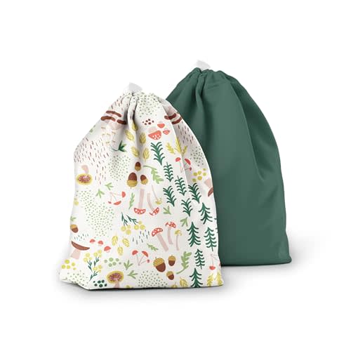 Esembly Ditty Bag Duo - Reusable Waterproof Wet Bags for Cloth Diapers, Swimsuits, Toiletries, and Snacks, Set of 2 - Fantastic Fungi and Forest