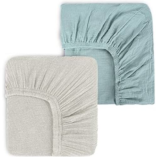 Muslin Fitted Crib Sheets for Girls & Boys-2 Pack 28"x 52" Soft Baby Mattress Sheet-No Slip Boho Neutral Breathable Toddler Cotton Bedding Sage Green & Beige Colors