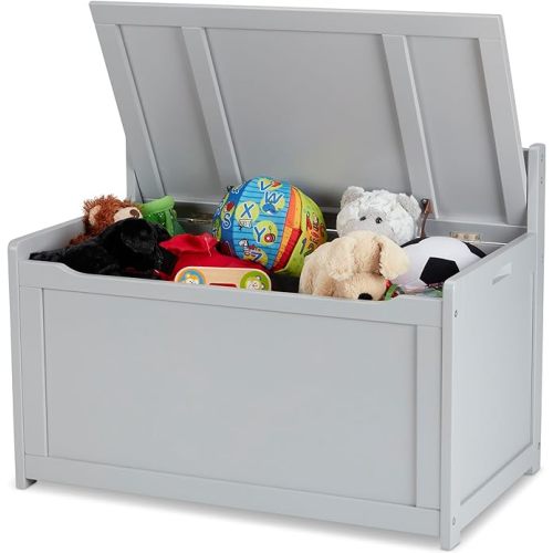 Melissa & Doug Toy Chest, Wooden Toy Storage Box with Safety-Hinged Lid, Kids Toys Storage Organizer for Playroom, Bedroom, & Montessori Classroom Furniture for Boys & Girls Ages 3+, Gray