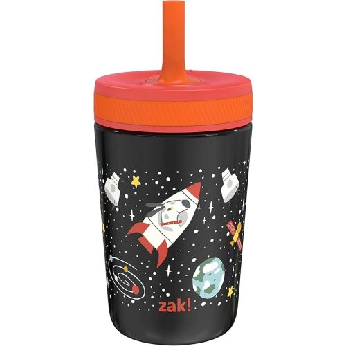 Zak Designs Kelso Toddler Cups For Travel or At Home, 12oz Vacuum Insulated Stainless Steel Sippy Cup With Leak-Proof Design is Perfect For Kids (Spaceships)