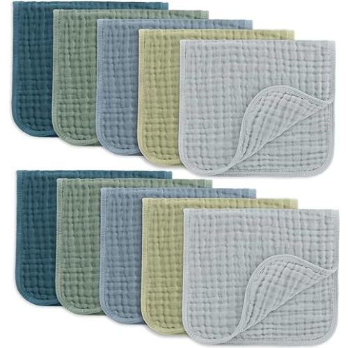 Comfy Cubs Muslin Burp Cloths 20x10" 10 Pack, Baby Burp Cloths - Multi Boy | Large, 6-Layer, Ultra Absorbent 100% Cotton Burp Cloths for Baby Drool and Messes - Soft, Safe & Gentle for Boys & Girls