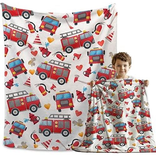 Firefighter Firetruck Blanket Gifts for Boys Girls, Firefighter Throw Blanket Gifts for Baby Fireman Fire Engine Decor Soft Lightweight Flannel Fleece Fire Trucks Blankets for Nursery 40x30In