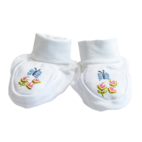 Baby Booties, Combed Cotton, Embroidered - Jacaranda Living | Over The Moon
