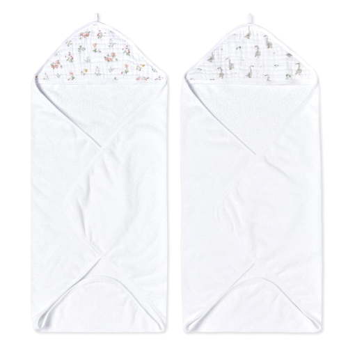 aden + anais essentials cotton hooded towels, Tpink, Country Floral, Girl, 2-pack