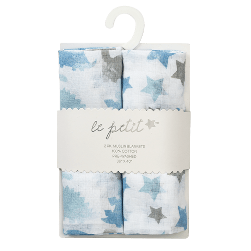 Le Petit 100% Cotton Muslin Blankets 2-pack Blue/white M5507 Blue/white