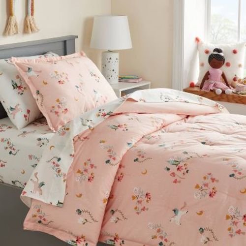 Full/Queen Kids' Comforter Set Pegasus Print - Pillowfort™: Percale, Animal Pattern, 3-Piece Bedding Set