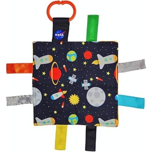 Baby Jack & Co 8x8” Outer Space Lovey Tag Toys for Babies - Crinkle Toys - Travel Self Sooth - Soft & Safe - Learn Shapes, Colors, Planets - BPA Free w/Stroller Clip