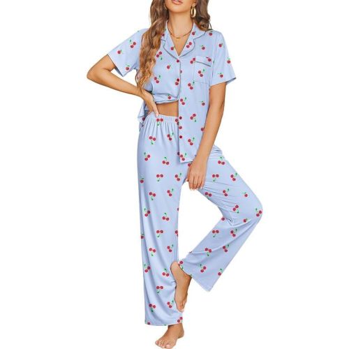 Ekouaer Womens Pajama Sets Button Down Pjs Lounge Sets 2 Piece Short Sleeve Sleepwear Soft Comfy Loungewear