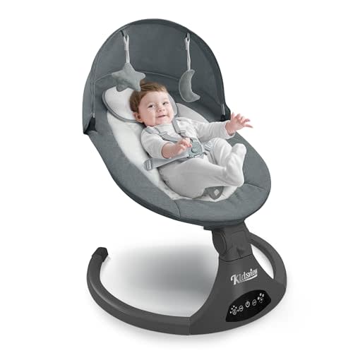 Portable 5 Speed Baby Rocker with Music, Remote Control, and Touch Screen for Infants - Suitable for 0-9 Months, 5-20 lbs, Gray (CR010A-1-GREY)