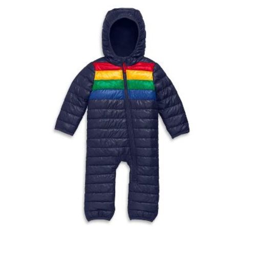 Primary Baby Lightweight Puffer Suit In Navy Bold Rainbow Stripe Size 3-6 Months