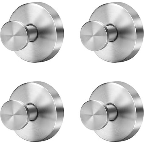 Silver Suction Cup Hooks for Shower Waterproof - No Drill Stainless Steel Towel Hooks for Bathroom Wall, Kitchen, Glass, Mirror, Tile - Ideal for Hanging Towels, Robes, and Loofahs(4 pcs)