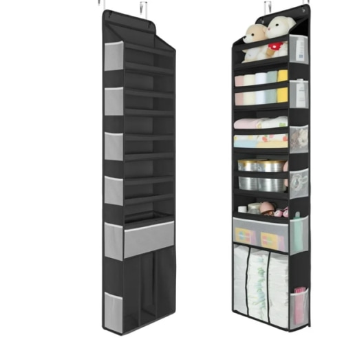 Delamu 1 PC Heavy Duty Over the Door Organizer 61x14x5.5, 6 Large Front & 12 Side Pockets, Hanging Storage Closet Door Organizer for Bedroom, Bathroom Nursery Storage, Black