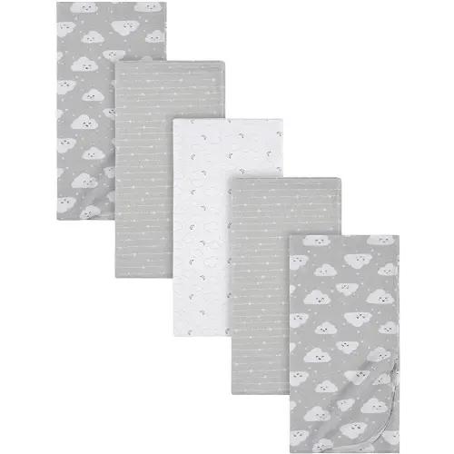 Gerber Boys and Girls Newborn Infant Baby Toddler Nursery 100% Cotton Flannel Receiving Swaddle Blanket, Clouds Grey, 5-Pack