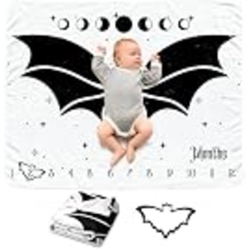 Gothic Bat Baby Monthly Blanket for Boys, Goth Newborn Month Blanket, Soft Flannel Photography Background Prop, Halloween Personalized Shower Gift, Gothic Bat