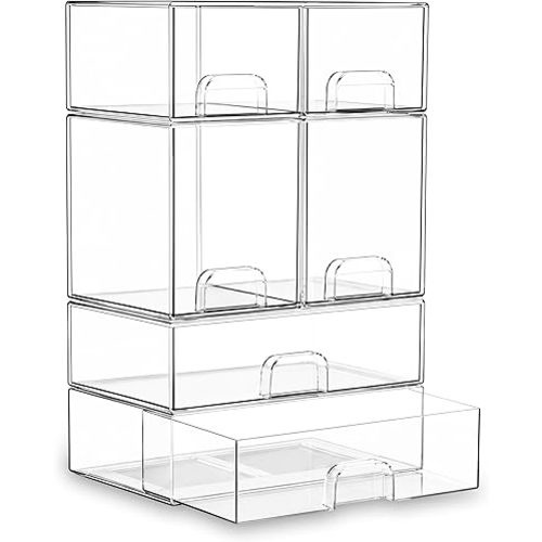 Stackable Storage Drawer Organizer Set of 6 for Bathroom Organizer Storage