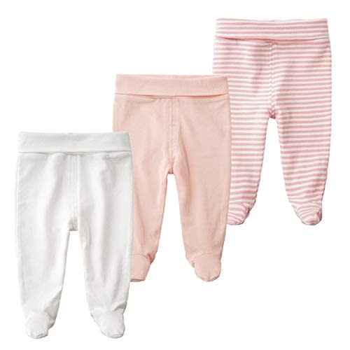 ACESTAR Newborn Infant Baby Boys Girls Cotton High Waist Footed Pants Casual Leggings with Feet 0-12 Months 3-PACK/1-PACK