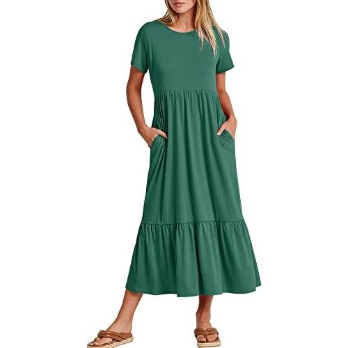 ANRABESS Womens 2025 Summer Casual Maxi Dress A line Tiered Flowy Short Sleeve Crewneck T Shirt Beach Travel Long Dresses