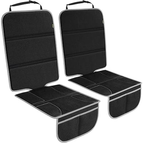 PIDO Car Seat Protector for Child Carseat with Thick Padding and Waterproof Fabric, 2 Pack Seat Cover Mat for Car Leather Upholstery (Black/Gray)