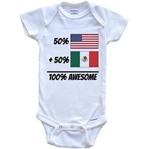 50% American Plus 50% Mexican Equals 100% Awesome Cute Mexico Flag One Piece Baby Bodysuit
