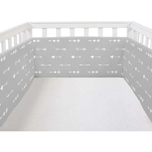 4 in 1 Soft Crib Liner,Side Cover for for Full-Size Cribs,Soft Anti-Collision Edge Protector for Sides,Cover 4 Sides (Grey Arrow)