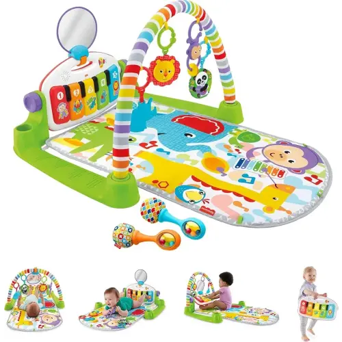 Fisher-Price Baby Playmat Deluxe Kick & Play Piano Gym Learning Toy & 2 Maracas Soft Rattles for Newborn to Toddlers Ages 0+ Months