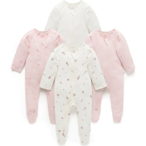 4 Pack Zip Footie Vanilla Blossom Pack - Purebaby Rompers | Maisonette