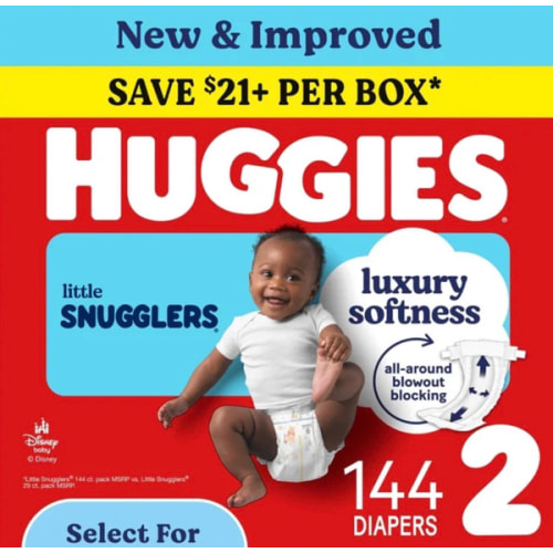 Huggies Little Snugglers Pañales para Bebé sin Fragancia, Talla 2 (12-18 Lb), 144 Unidades (Seleccionar para Más)