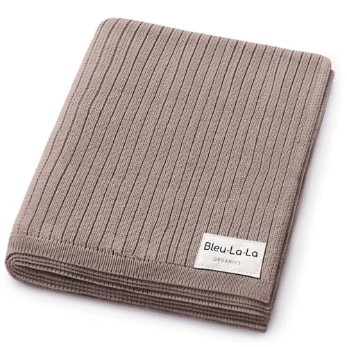 Organic Ribbed Swaddle Blanket for Boys & Girls - 100% Luxury Organic Soft Cotton Knit Warm Cozy Cuddle Stroller Blanket for Newborns, Infants, & Toddlers (Milk Chocolate)