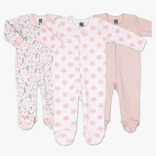 The Peanutshell Baby Sleepers for Girls Set of 3 - Soft Cotton Footed Pajamas for Newborns, Infants & Toddlers - Flower